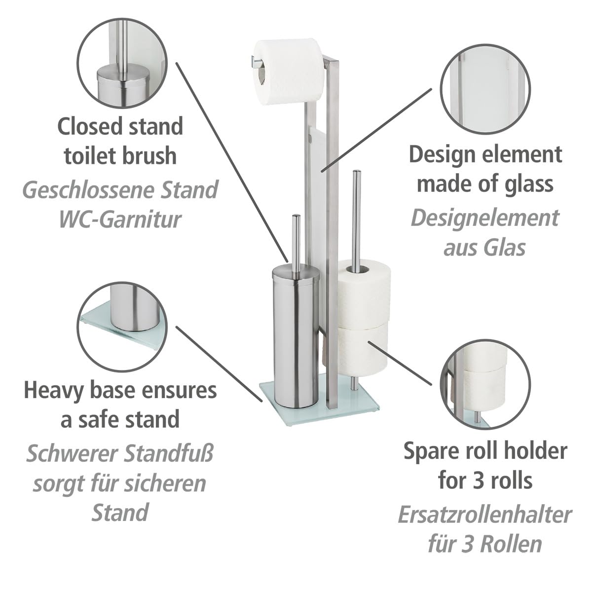 wenko-wc-garnitur-rivalta-stand-edelstahl-matt-mit-glas-18-x-70-x-23-cm image 2