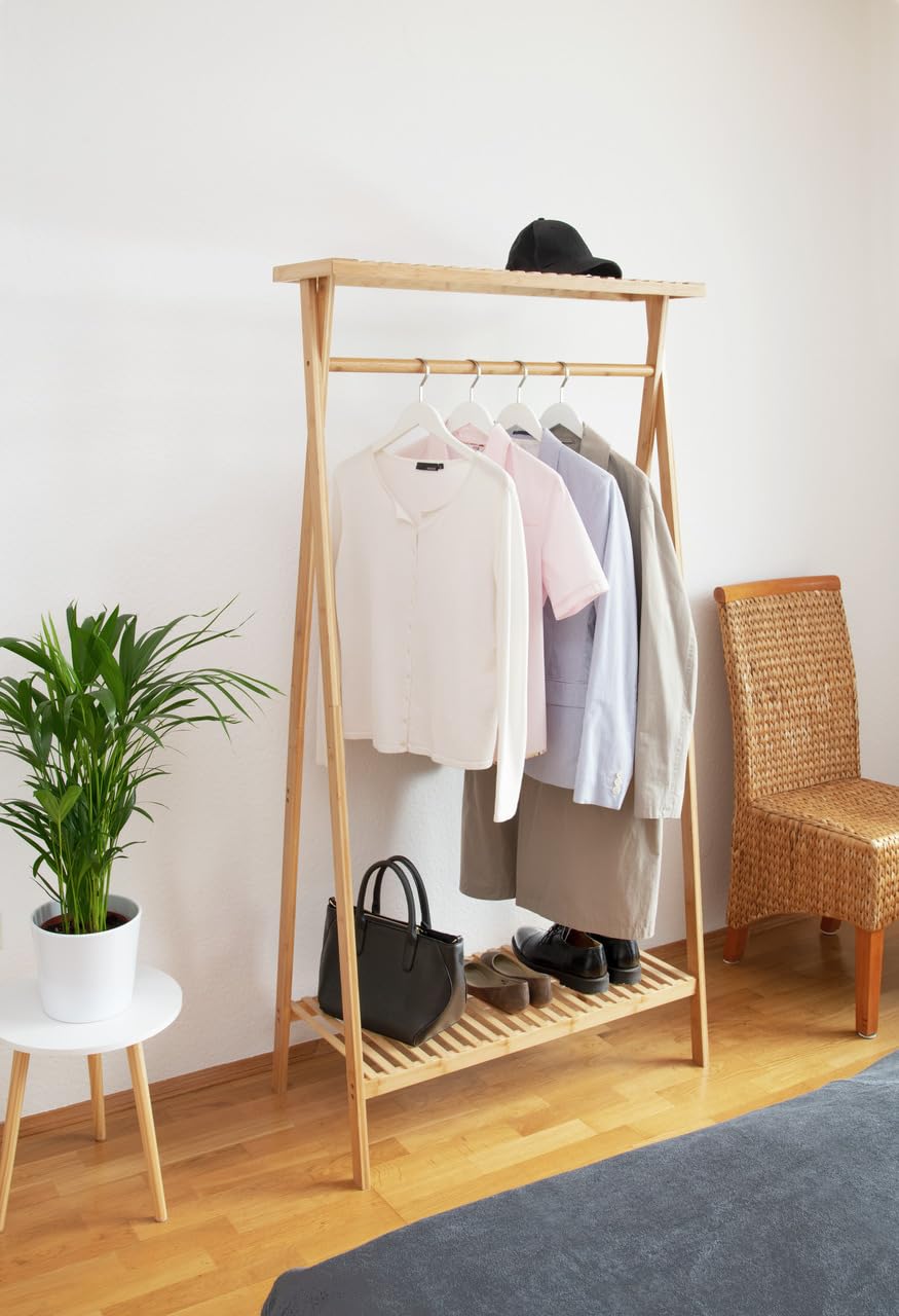 wenko-lanai-standgarderobe-aus-bambus-88-x-170-x-42-cm-mit-2-ablagen image 2