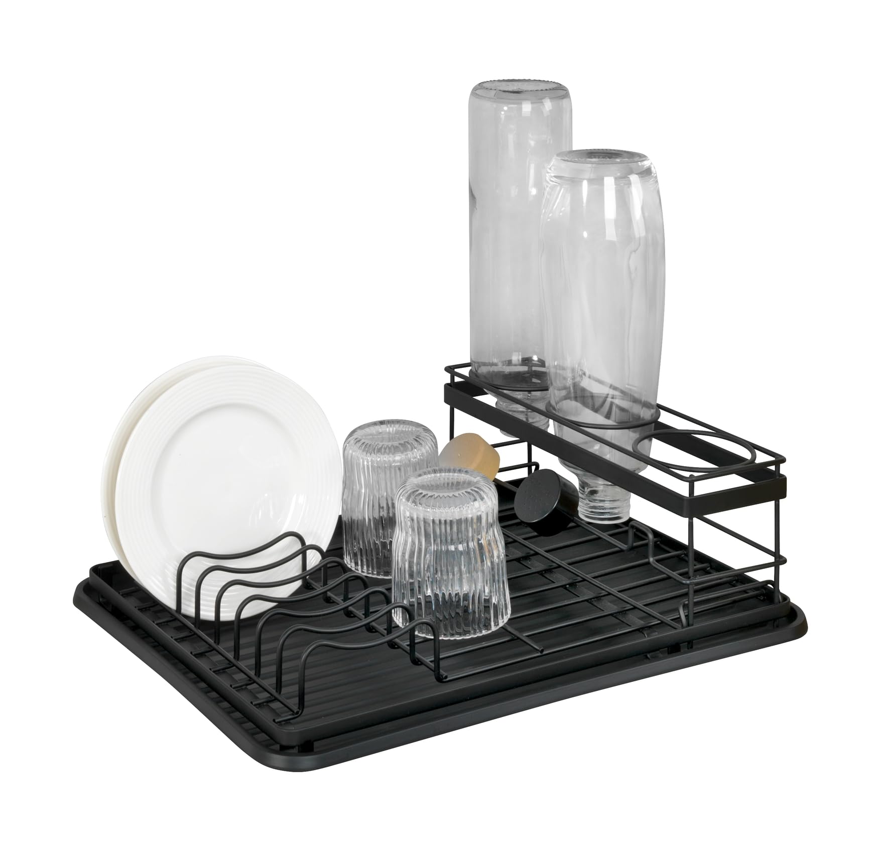 wenko-geschirrabtropfer-amy-mit-flaschenhalter-abtropfgestell-schwarz image 1