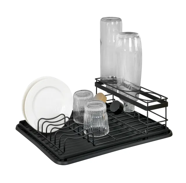 wenko-geschirrabtropfer-amy-mit-flaschenhalter-abtropfgestell-schwarz image 1