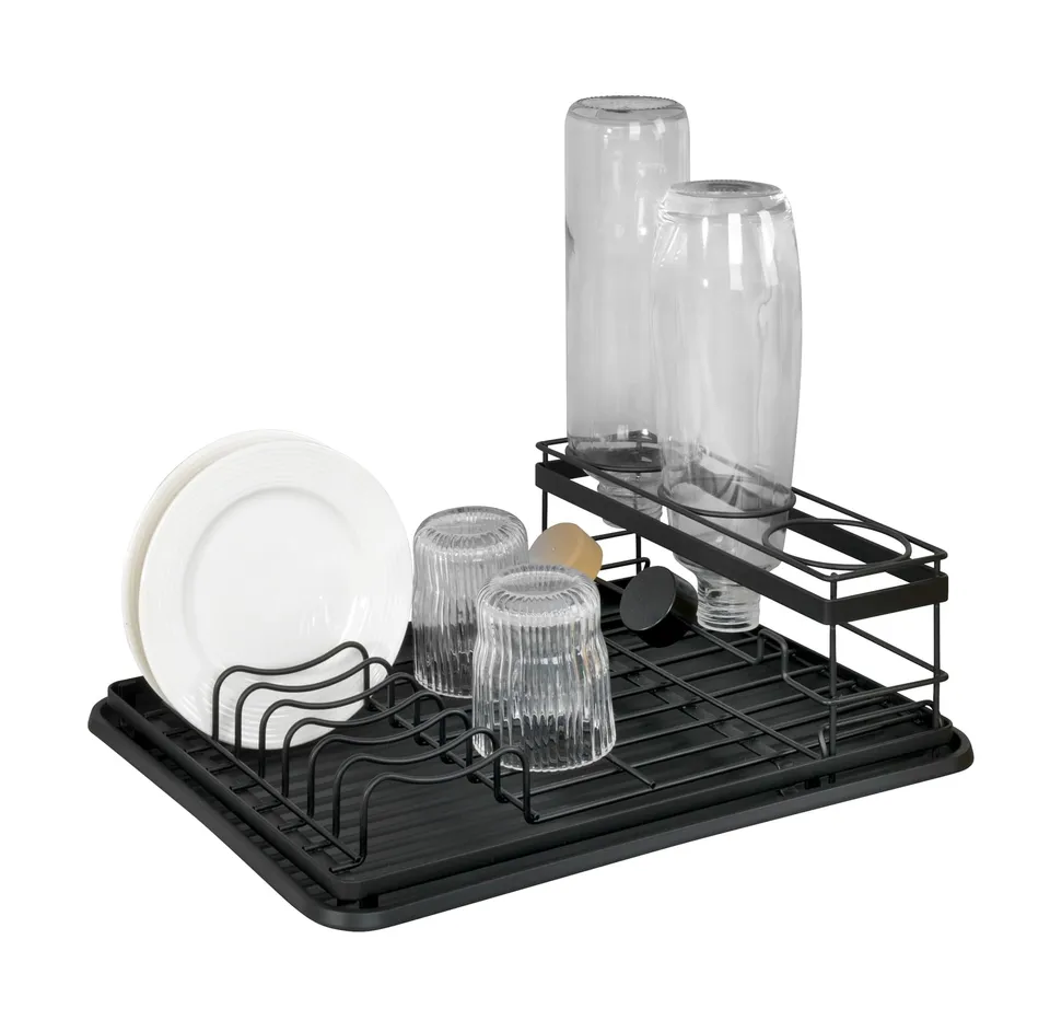 wenko-geschirrabtropfer-amy-mit-flaschenhalter-abtropfgestell-schwarz image 1