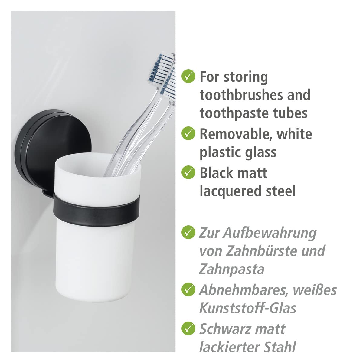 wenko-static-loc-plus-zahnputzbecher-pavia-schwarz-6-5-x-12-x-9-cm image 3