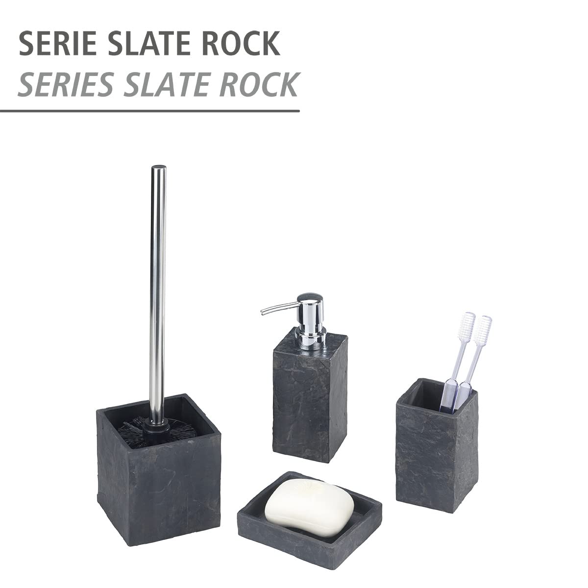 wenko-seifenspender-slate-rock-250-ml-polyresin-in-schiefer-optik-chrom image 4