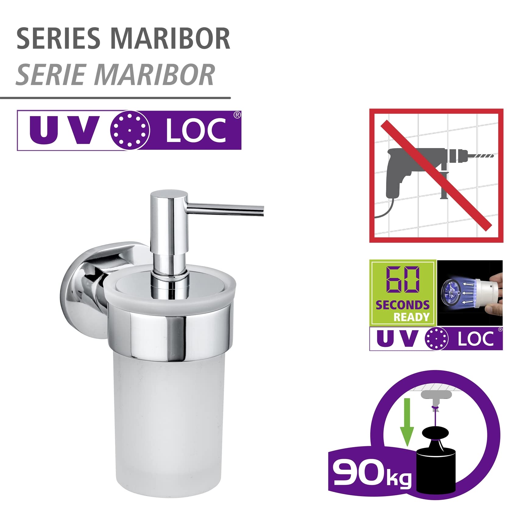 wenko-uv-loc-maribor-seifenspender-150-ml-8-5-x-17-x-9-cm-glas-zinkdruckguss-chr image 2
