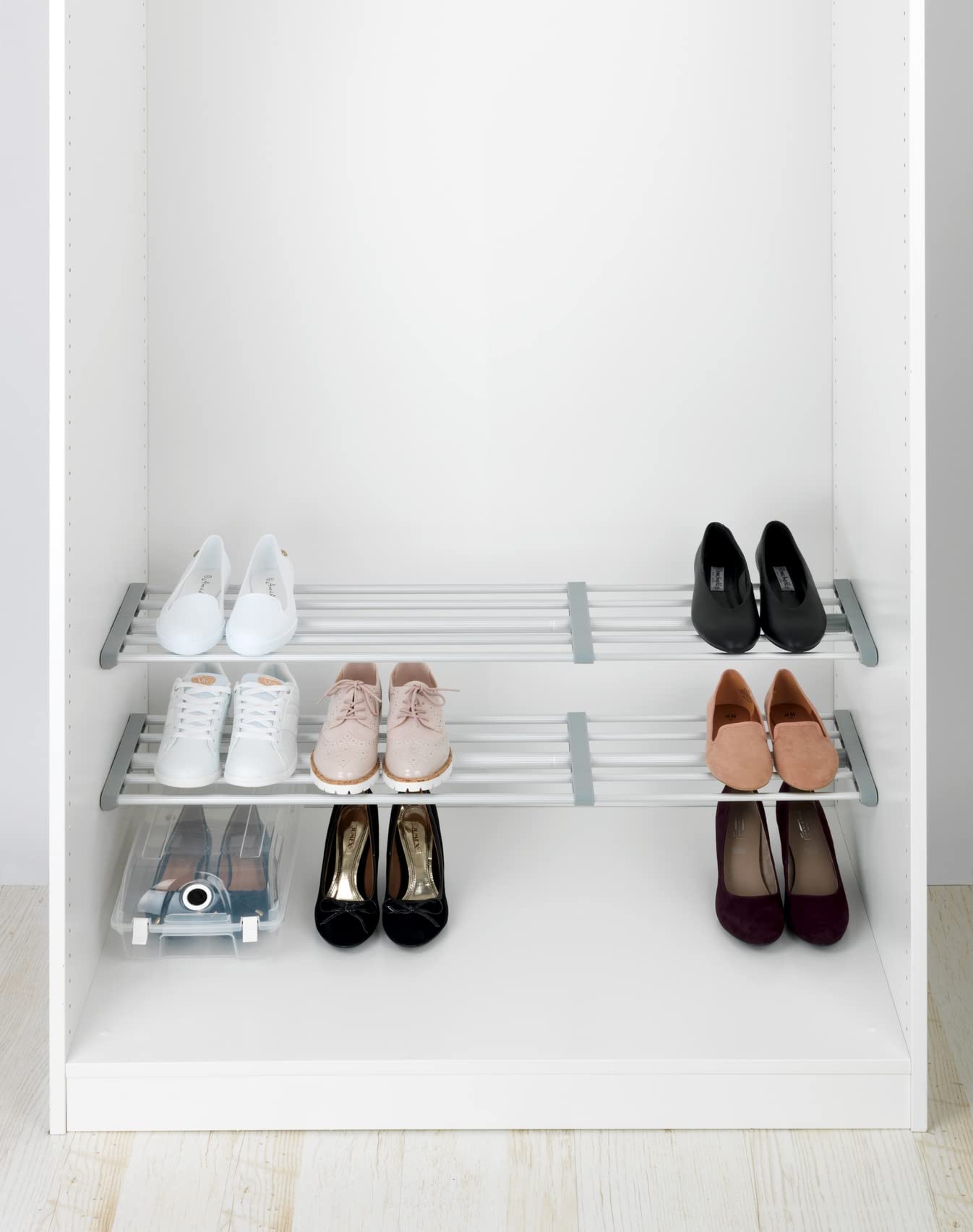 wenko-teleskop-klemmregal-70-120-x-23-cm-schuhregal-garderobe-ohne-bohren-silber image 5