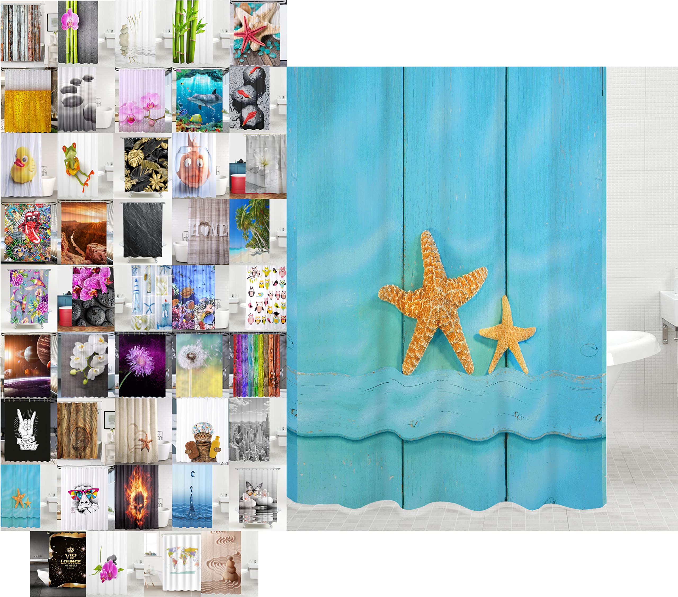 sanilo-duschvorhang-starfish-180-x-180-cm-inkl-12-ringe-wasserdicht image 1