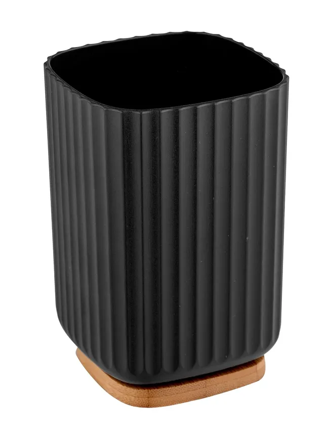 wenko-rotello-zahnputzbecher-kunststoff-bambus-schwarz-natur-8-6-x-11-1-cm image 1