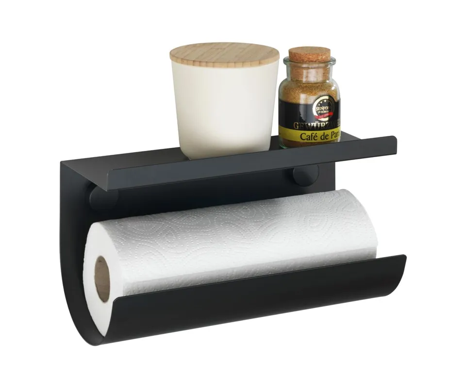 wenko-k-chenrollenhalter-jet-schwarz-30-x-15-x-12-cm-mit-ablage-ohne-bohren image 1