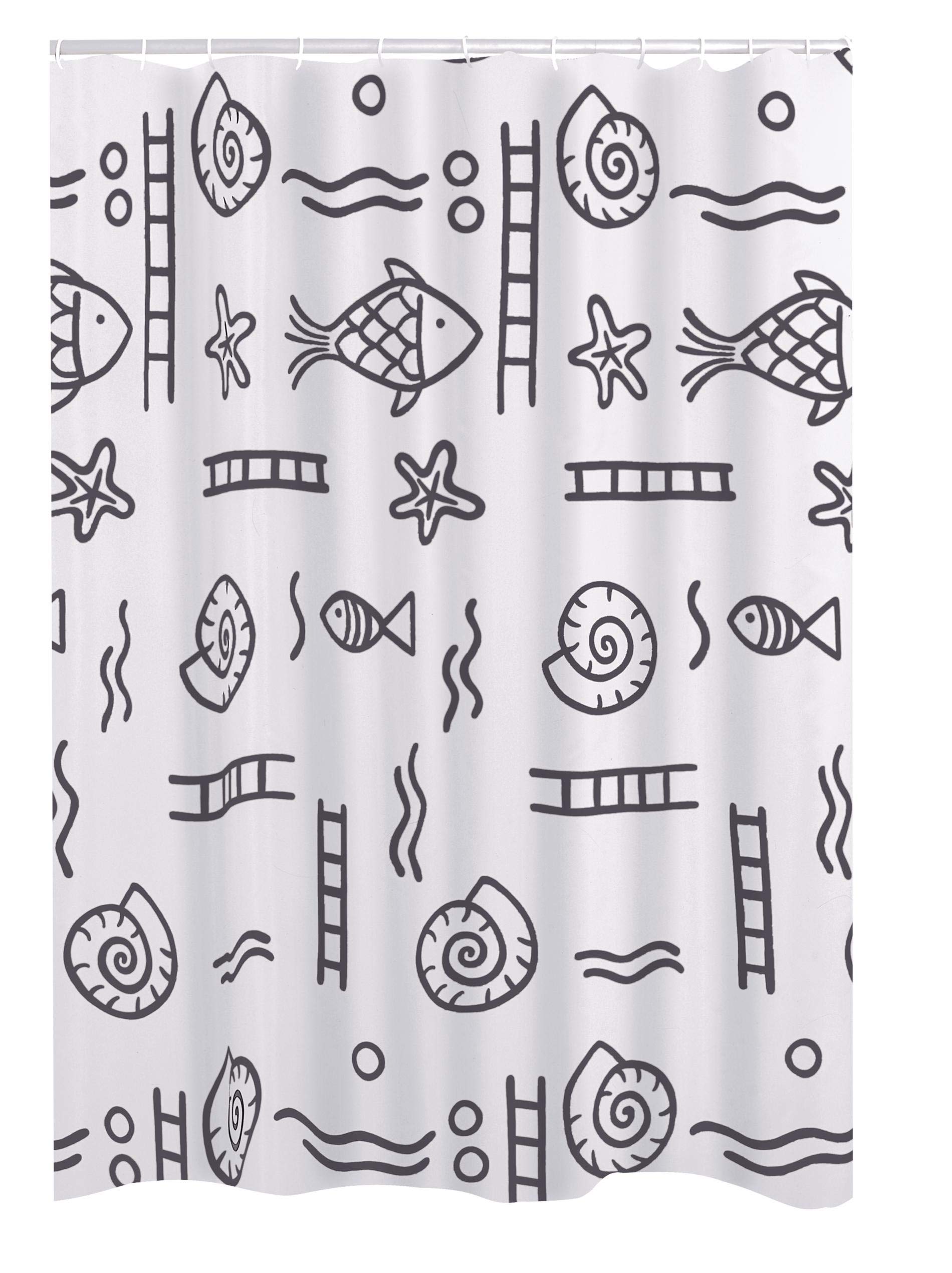 ridder-duschvorhang-textil-neptun-180x200-cm-grau-mit-fischen-inkl-ringe image 1