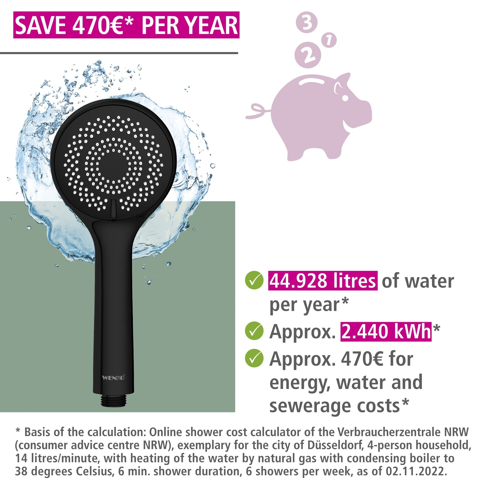 wenko-watersaving-wasserspar-duschkopf-9-5-cm-schwarz-matt image 3