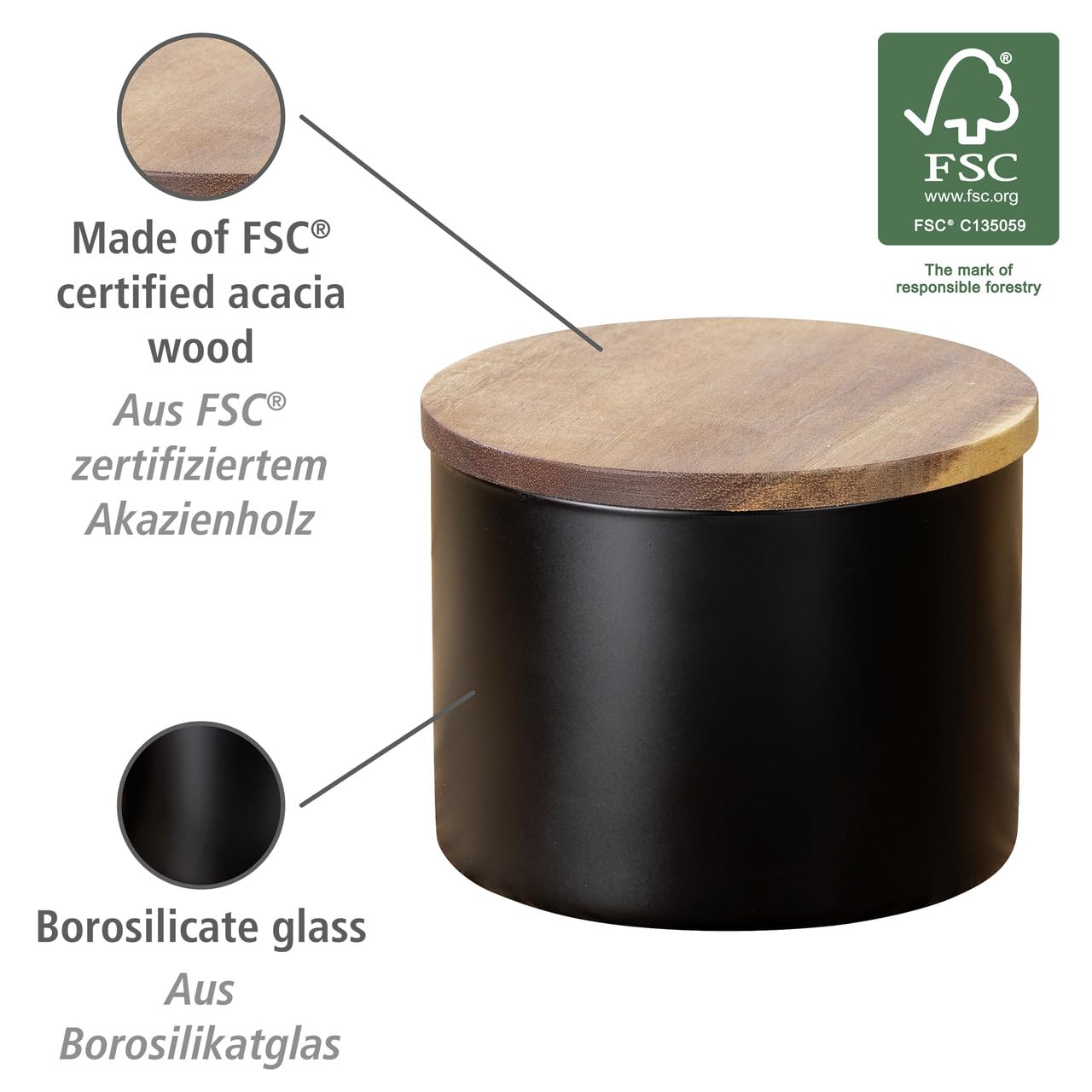 wenko-mio-vorratsglas-0-5-l-borosilikatglas-schwarz-akazienholz-deckel-11-x-8-5- image 3
